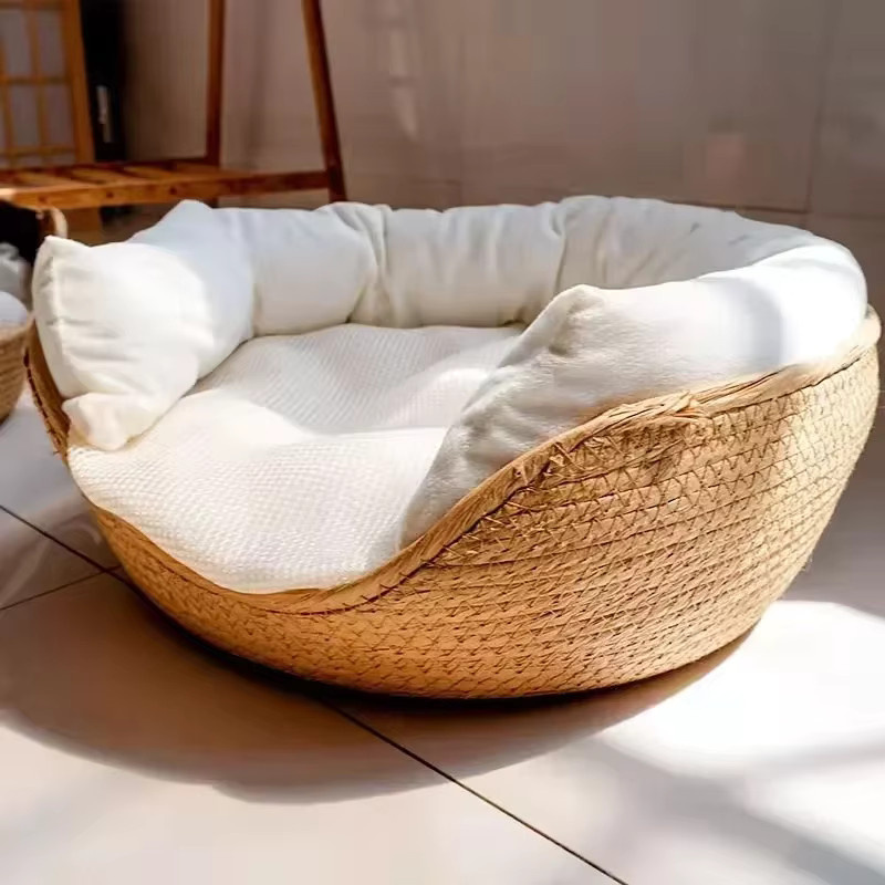 YBPetra Katzenbett aus Bambus und Rattan in Beige – Umweltfreundliches Haustiernest im Boho-Stil für kleine und mittelgroße Katzen - Bild 2