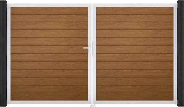 GroJa Tor Basicline Schmal 2-flügelig Golden Oak, Breite: 306 cm, Höhe: 180 cm, DIN Links - Bild 1