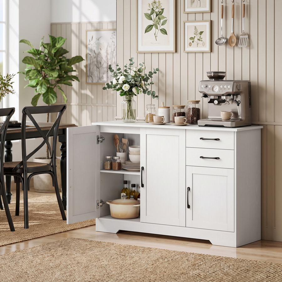 HOMCOM Sideboard Küchenschrank Weiß mit Soft-Close-Türen, 2 Schubladen und 3 Türen für Wohnzimmer, Esszimmer oder Küche - Bild 2