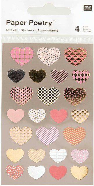 Rico Design Paper Poetry Sticker Herzen metallic 4 Bogen - Bild 1