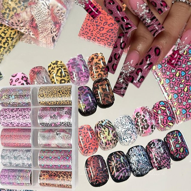 MAFANAILS Nagelfolie Leopardenmuster, 10 Rollen, 4x50 cm, Unisex - Bild 1