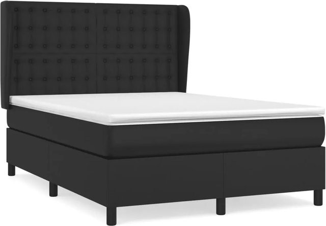 vidaXL Boxspringbett mit Matratze in Schwarz aus Kunstleder, Hybridbett mit Taschenfederkern, B/T/H: 140 x 200 x 147 cm - Bild 1