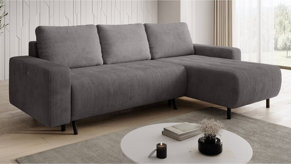 Ecksofa RIMINI Schlafsofa in Grau mit Cord-Bezug und Schlaffunktion