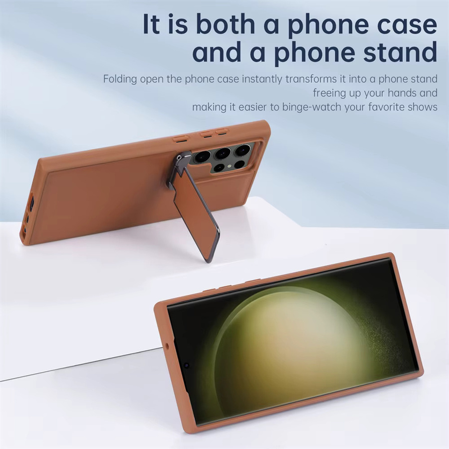 Luxuriöse Business-Lederhülle für Samsung Galaxy S22, S23 Ultra und S23 Plus in Braun mit Kameraobjektivschutz, Klappfunktion und Standfunktion - Bild 4