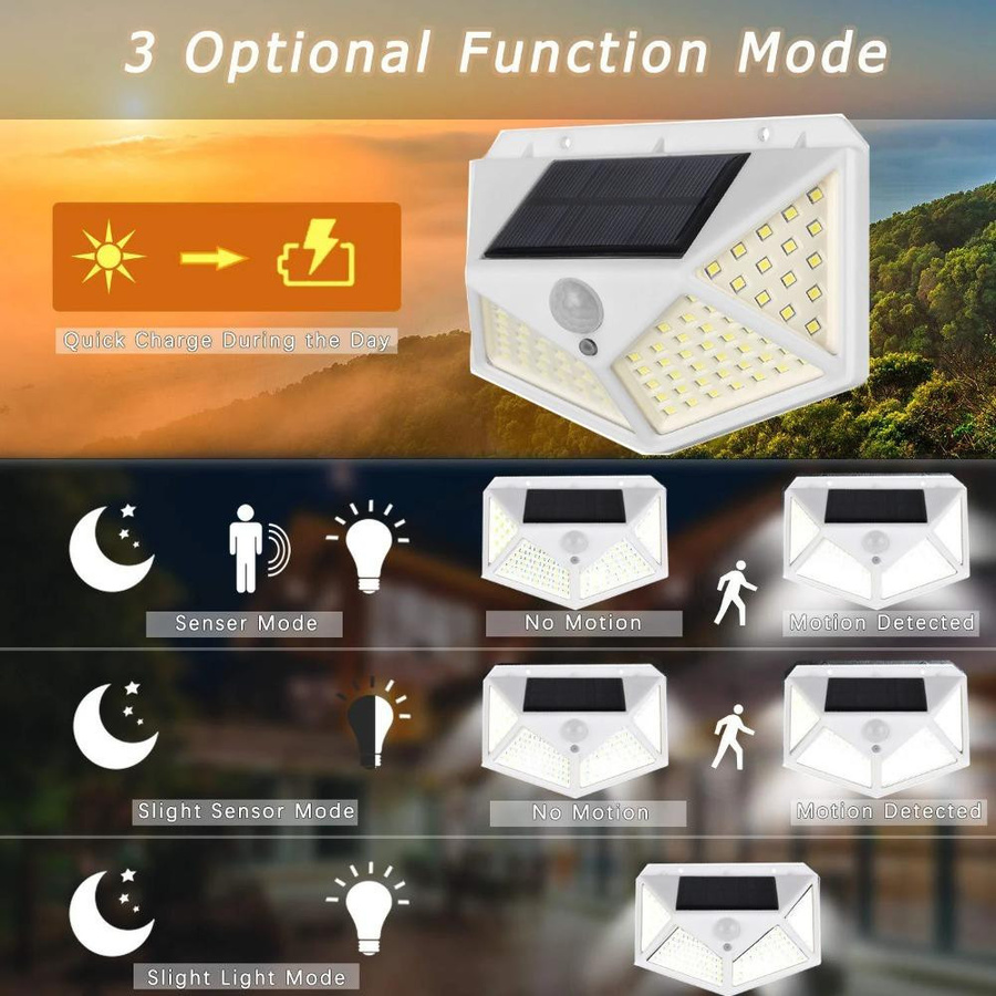 LIUXING Solar-LED-Wandstraßenlampe mit Bewegungsmelder und 3 Beleuchtungsmodi, wasserdichte Außenbeleuchtung für Garten und Treppen, Weiß - Bild 9