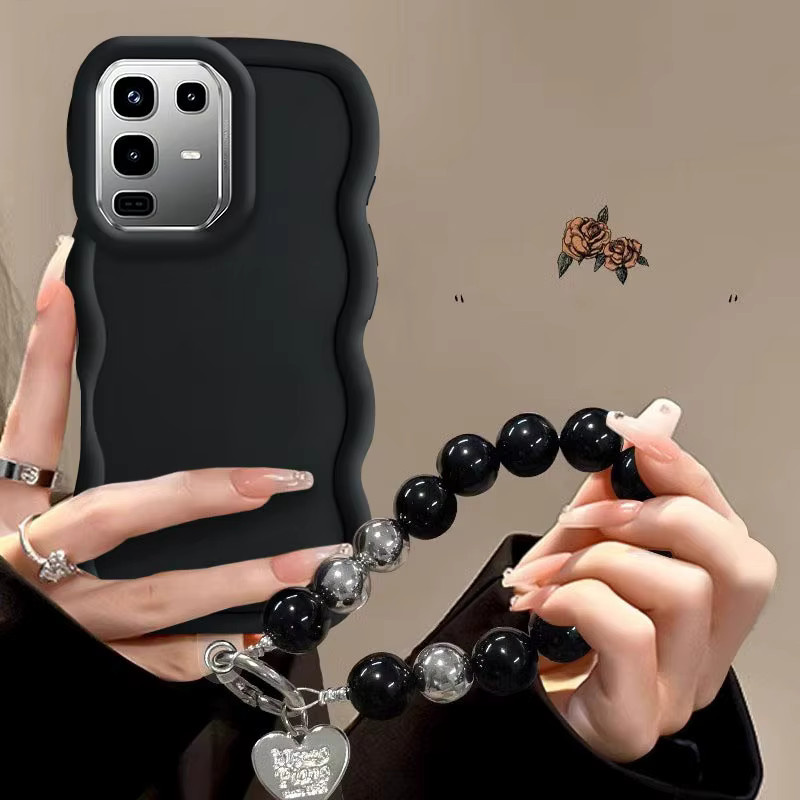 Wellenförmige Silikon Handyhülle mit Lanyard für Infinix Note 40 50 60 Serie, Farbe: Schwarz - Bild 6