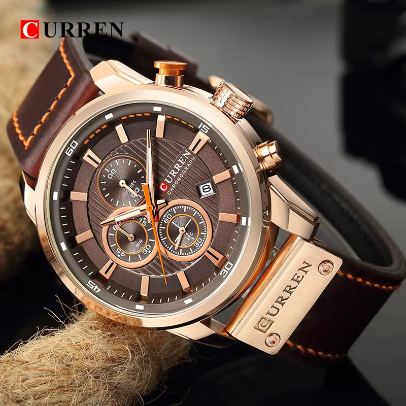 CURREN Armbanduhr Chronograph, Quarz, Leder, Schwarz, Roségold, Herren - Bild 4