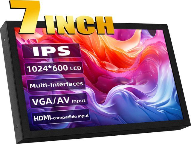 Caturda 7 Zoll IPS LCD Monitor in Schwarz mit HDMI, VGA und AV Eingang für PC, Laptop und Kamera - Bild 1