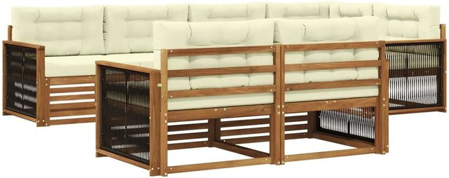 vidaXL Outdoor-Sofagarnitur aus Akazienholz in L-Form mit Kissen, Farbe: Natur und Beige - Bild 1