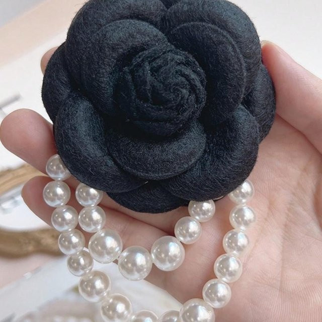 yuyongzhi Brosche Kamelienblume, Kunstperlen, Quaste, schwarz, Damen - Bild 1