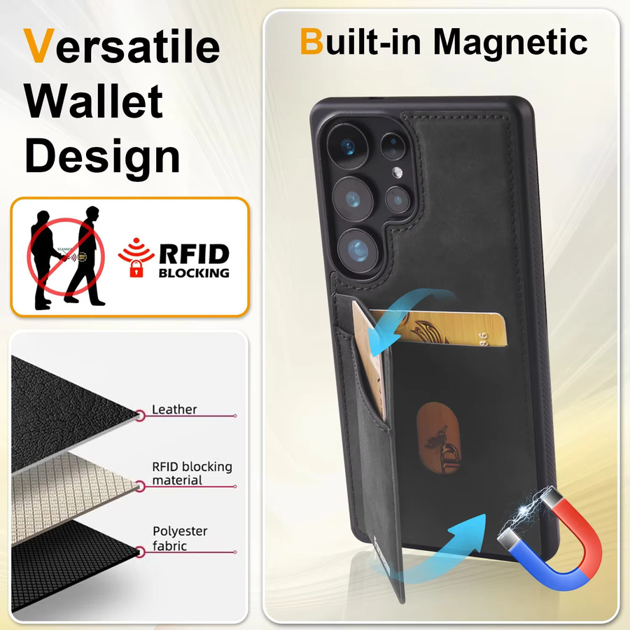 Luxuriöse Leder-Handyhülle mit Kartenfach und Standfunktion für Samsung Galaxy (Grau) - Bild 2