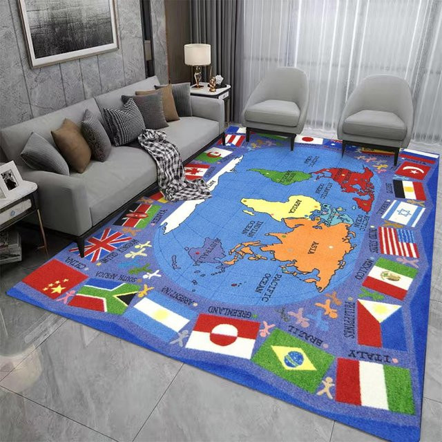 Miniso Lernteppich mit Länderflaggen für Kinder, rutschfeste Kindermatte im Weltkarten-Design, B/T: 80 x 50 cm, mehrfarbig - Bild 1