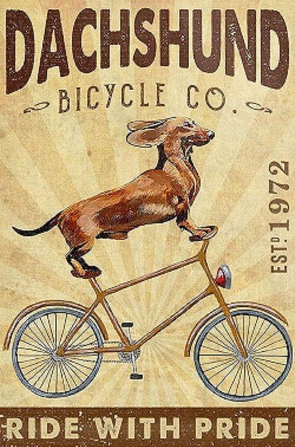 Cusde Vintage Blechschild Dackel Hund Fahrrad Company Ride With Pride Metallschild für Wanddeko B: 20 cm, H: 14 cm - Bild 1