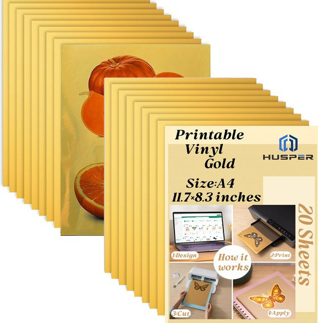 Gold Vinyl Aufkleberpapier für Tintenstrahldrucker, 20 Blatt, B: 29,7 cm, H: 29,7 cm - Bild 1