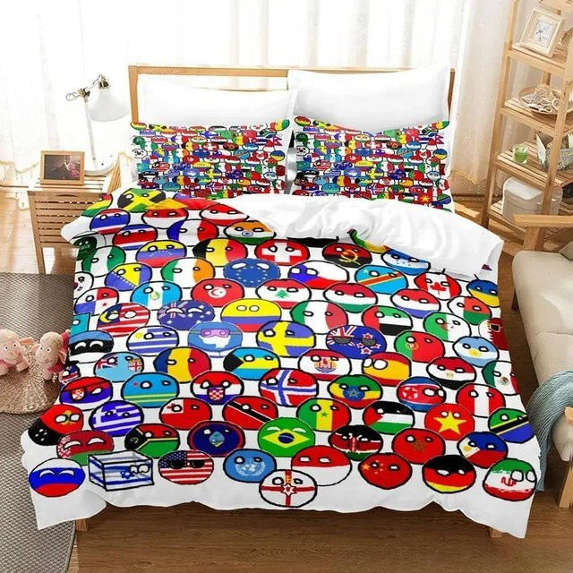Countryball Polandballs Bettwäscheset aus Mikrofaser mit Cartoon-Print, 3-teilig, B/H: 180 x 210 cm, Mehrfarbig von JMG Household Supplies - Bild 1