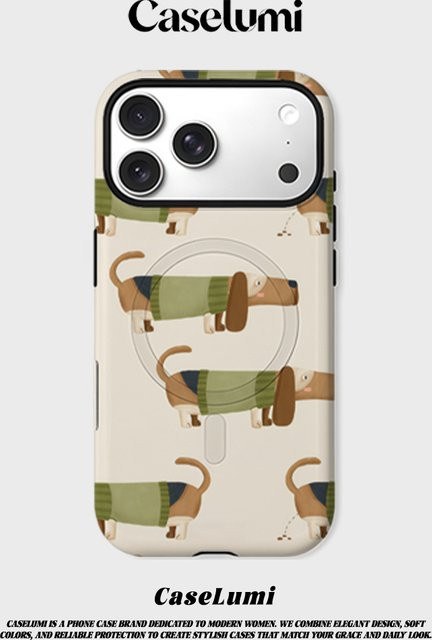 CaseLumi Matte Bumper MagSafe Schutzhülle für iPhone 17 16 15 14 13 Pro Max mit Dackel im Pullover Motiv, Stoßfeste PC-Hülle, Mehrfarbig - Bild 1