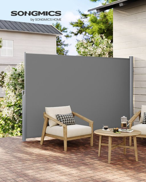SONGMICS Seitenmarkise als Sichtschutz und Windschutz ausziehbar, Farbe: Grau, B/H: 385 x 180 cm - Bild 1