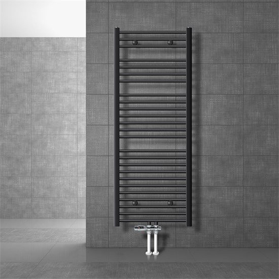 LuxeBath Badheizkörper Sahara Anthrazit gerade mit Thermostat und Bodenanschluss, B: 60 cm, H: 150 cm - Bild 1