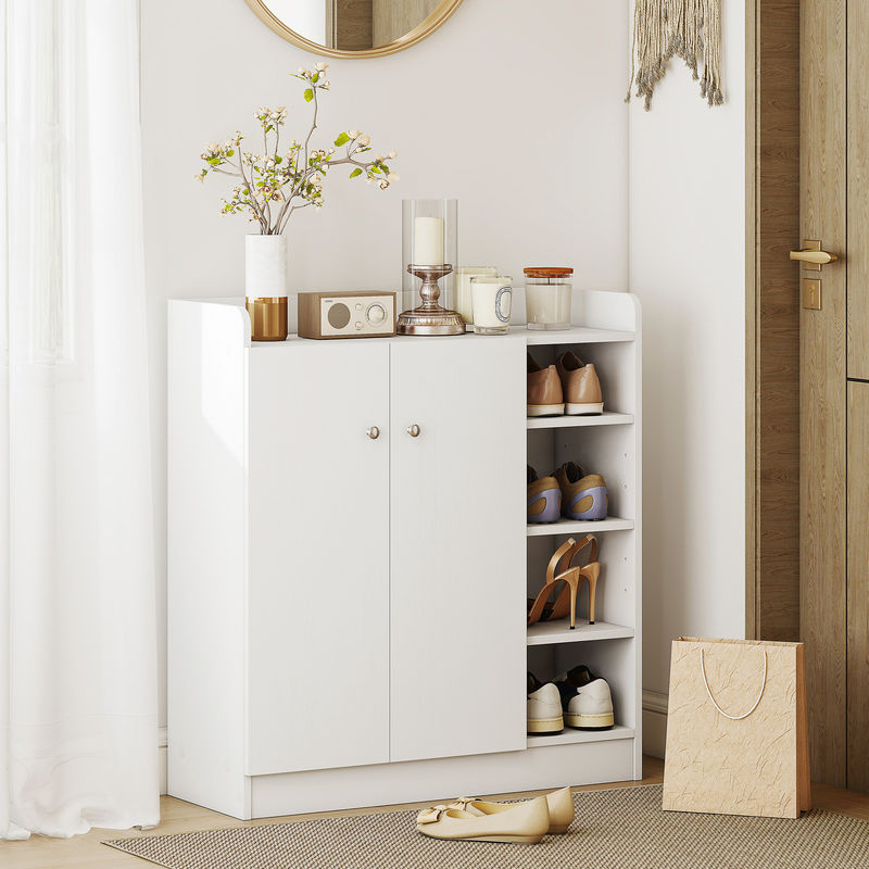HOMCOM Schuhschrank Kommode in Weiß mit 2 Türen und 4 Fächern, B/T/H: 83 x 30 x 90 cm - Bild 2