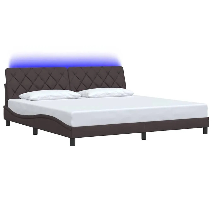 vidaXL Bettgestell mit LED-Beleuchtung und USB-Anschluss in Dunkelbraun, Stoff, B/T: 200 x 200 cm - Bild 2
