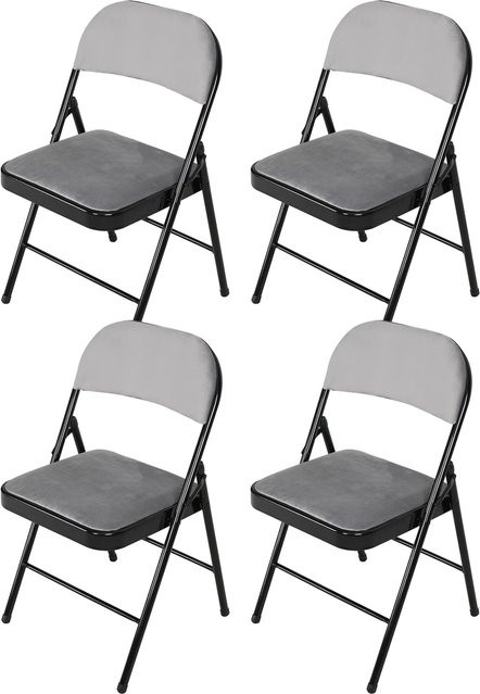 HTI-Living Klappstuhl Wedigo Velvet Grau 4er-Set mit Samtbezug und Metallgestell - Bild 1