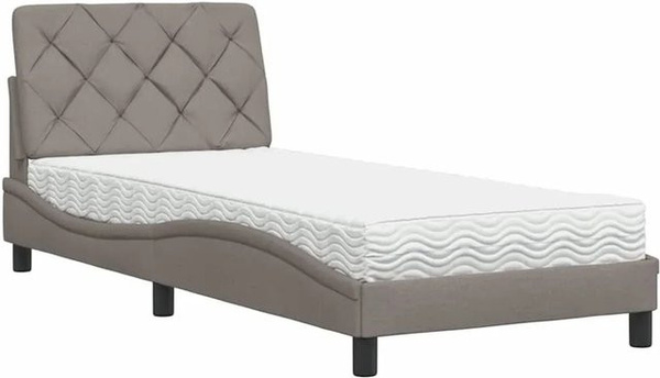vidaXL Bett mit Matratze in Taupe, Weiß und Grau aus Stoff und Schaumstoff, B/T: 90 x 190 cm