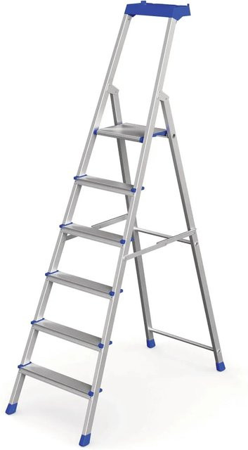 Werner Stufenstehleiter Pro Smart 6 Stufen aus Aluminium in Silber mit Trays und Gummifüßen - Bild 1