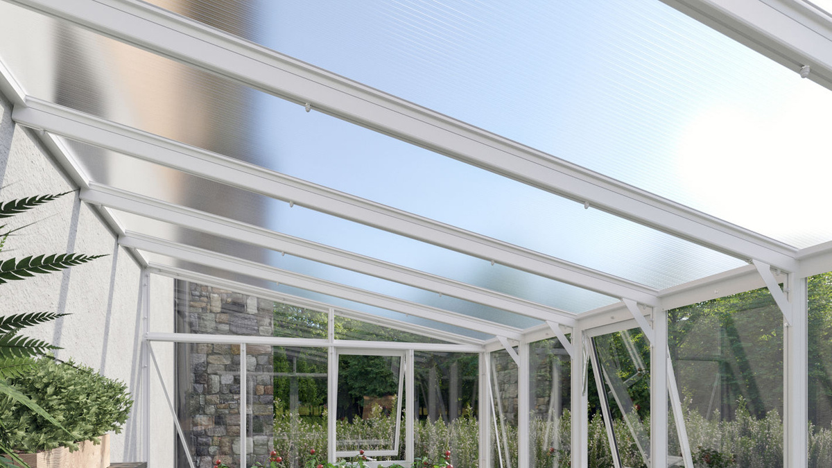Vitavia Anlehn-Gewächshaus Helena 11900 in Weiß mit 11,9 m² Fläche, 3 mm ESG-Glas und 10 mm HKP - Bild 3