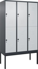 C+P Doppelstock-Spind Classic PLUS mit 3 Abteilen, Gestell mit Sicherheits-Drehriegel, Farbe: Lichtgrau, B/T/H: 120 x 50 x 212 cm - Bild 1