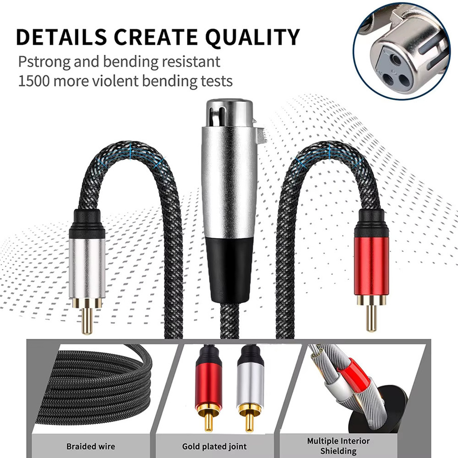 EQP 3Pin XLR zu Dual RCA Y Splitter Kabel unsymmetrisch, Stereo Audio Interconnect Kabel für Lautsprecher, Mixer und Mikrofon, Schwarz - Bild 3
