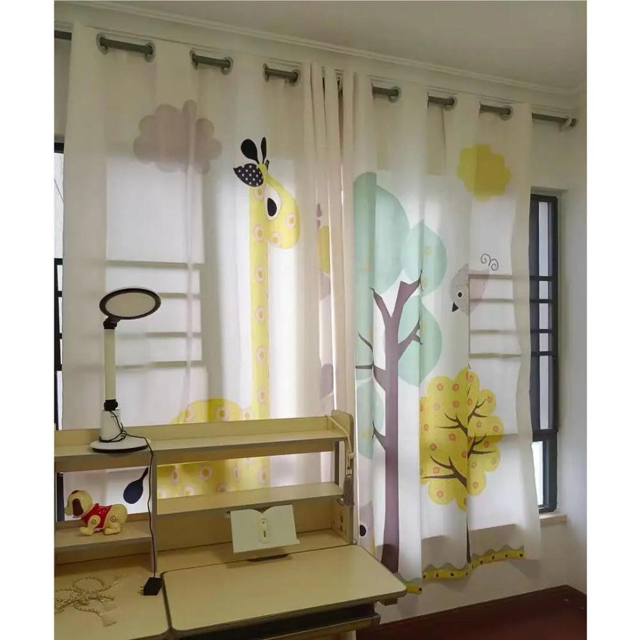 Yiran Furniture Zoo Digital Bedruckter Vorhang mit Cartoon Tier-Motiven für Kinder, halbtransparent, Mehrfarbig, B: 200 cm, H: 130 cm - Bild 2