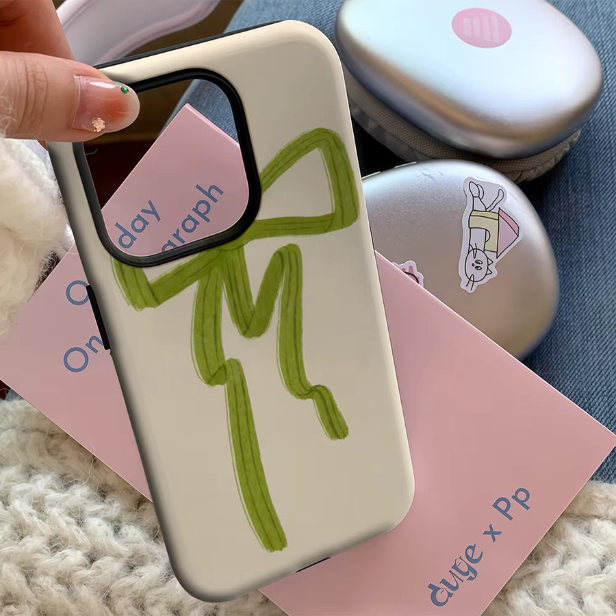 Grüne Handyhülle mit Schleifen-Illustration für Apple iPhone Modelle, doppelschichtige Rückseite - Bild 3
