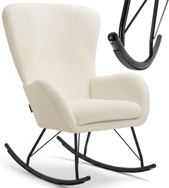 tectake Schaukelstuhl mit Bouclé-Bezug und Stahlgestell in Schwarz-Creme, B/T/H: 70 x 93 x 100 cm - Bild 1