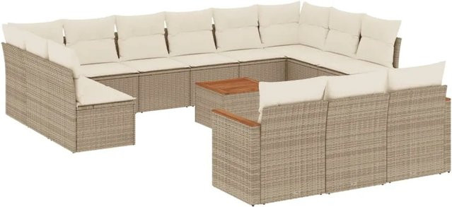 vidaXL 14-teilige Garten-Sofagarnitur aus Poly-Rattan und Akazienholz in Beige und Cremeweiß - Bild 1