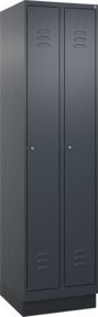 C+P Spind Classic PLUS Garderobenschrank mit Sockel, 2 Abteile, Anthrazit/Schwarz, H x B x T: 195 x 50 x 50 cm, mit Zylinderschloss und 3 Garderobenhaken - Bild 1