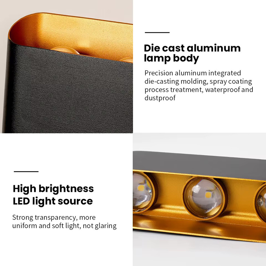 Moderne LED-Wandleuchte aus Aluminium in Schwarz mit Up-Down-Lichteffekt, IP55 wasserdicht, warmweißes Licht für Garten, Flur, Wohnzimmer und Schlafzimmer - Bild 4