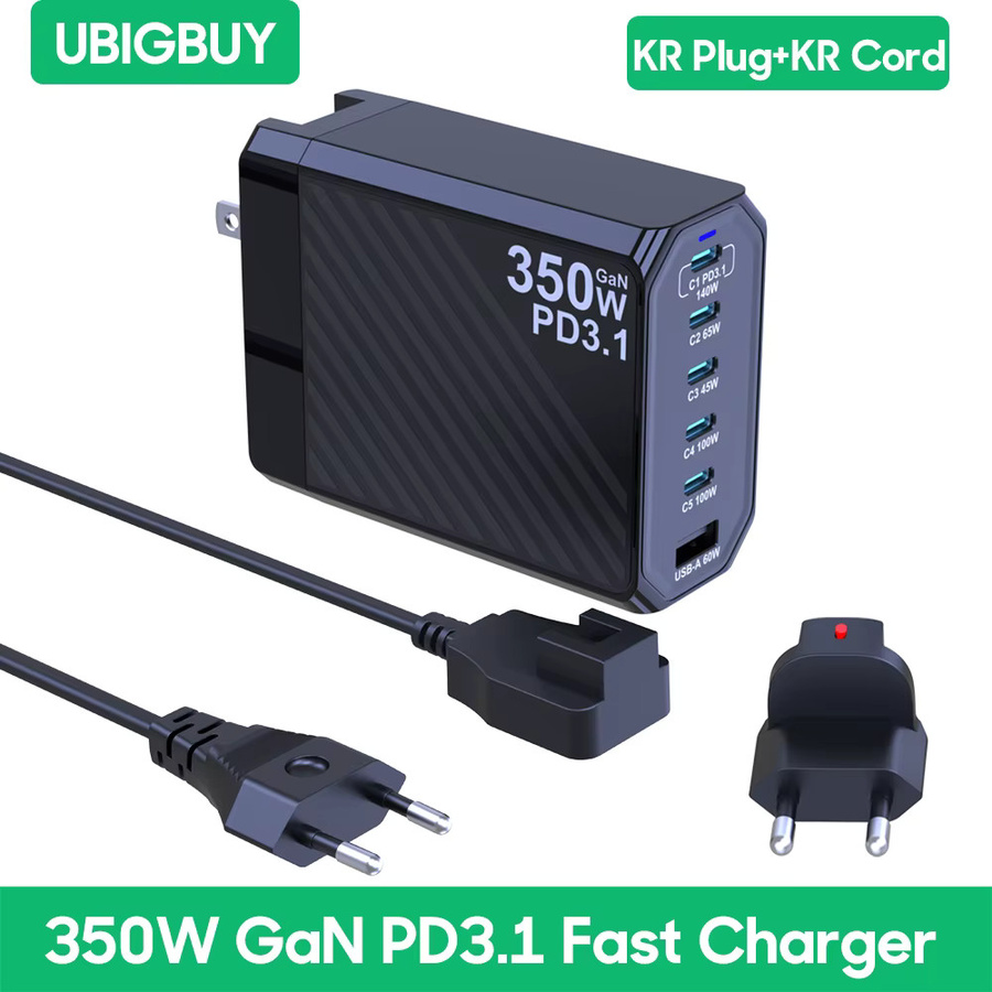 UBIGBUY 350 W GaN Schnellladegerät mit 140 W PD3.1 und QC PPS USB-Ladestation in Schwarz für MacBook Pro, iPhone, Samsung, Laptop und Tablet - Bild 7