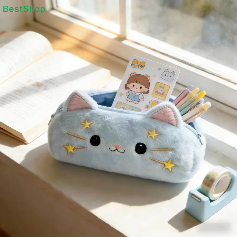 Cartoon Plüsch Federmäppchen Stern-Katze in Blau mit großem Stauraum für Schüler - Bild 3