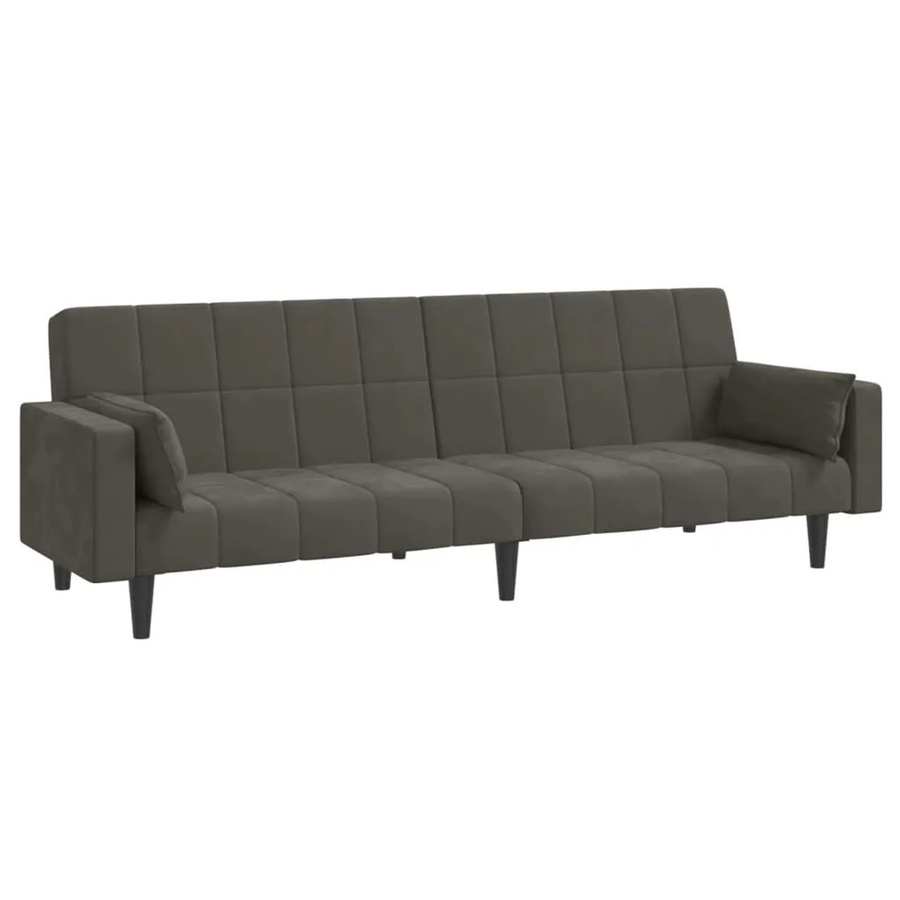 vidaXL Schlafsofa 2-Sitzer Click-Clack aus Samt in Dunkelgrau mit 2 Kissen und Holzrahmen - Bild 2