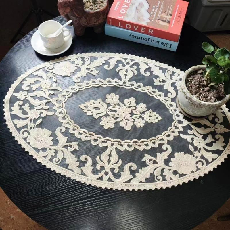 Yiran Furniture Klassische ovale Tischdecke mit floraler Bestickung für Küche und Bar, B: 44 cm, T: 65 cm - Bild 3