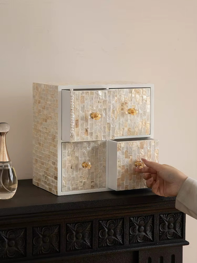 AhunderJiaz Make-up-Organizer im französischen Boho-Stil mit Schubladen aus Acryl, dekorative Schmuck- und Hautpflege-Aufbewahrungsbox für dein Badezimmer oder den Schreibtisch - Bild 2