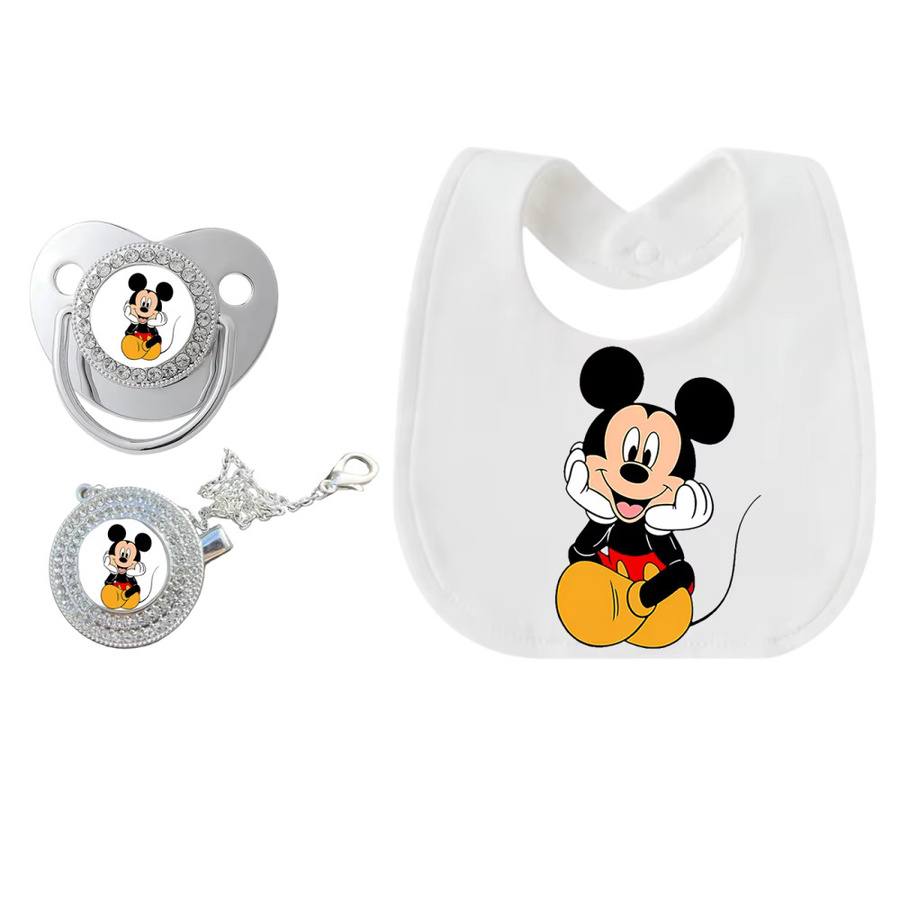 Disney Baby-Lätzchen mit Silikon-Nippeln und Schnullerketten in Beige und Weiß - Bild 1