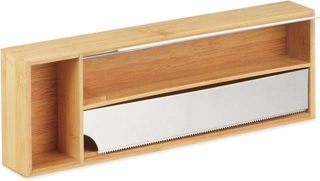 Relaxdays Folienspender aus Bambus und Edelstahl in Natur und Silber für 2 Rollen mit Fach B: 39,5 cm, T: 13 cm, H: 5,5 cm - Bild 1