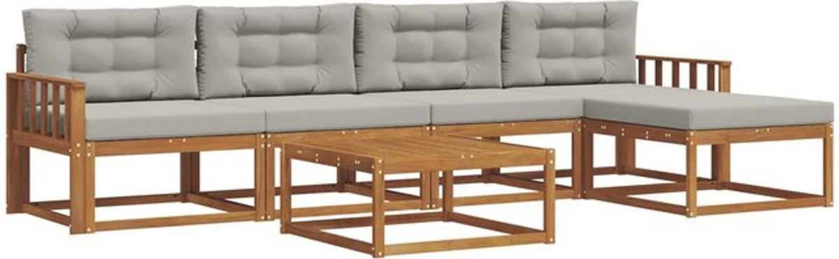 Modernes Outdoor-Sofagarnitur Set aus Akazie mit 6-teiligen Kissen in Natur und Hellgrau von vidaXL - Bild 1