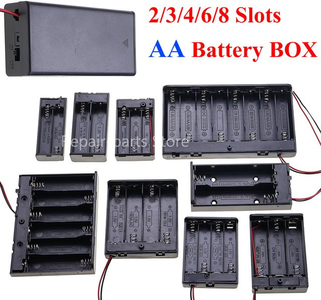 JCD AA-Batteriehalterbox in Schwarz mit Schalter, Abdeckung und Anschlüssen für USB, Barrel Plug und DuPont Terminal - Bild 1