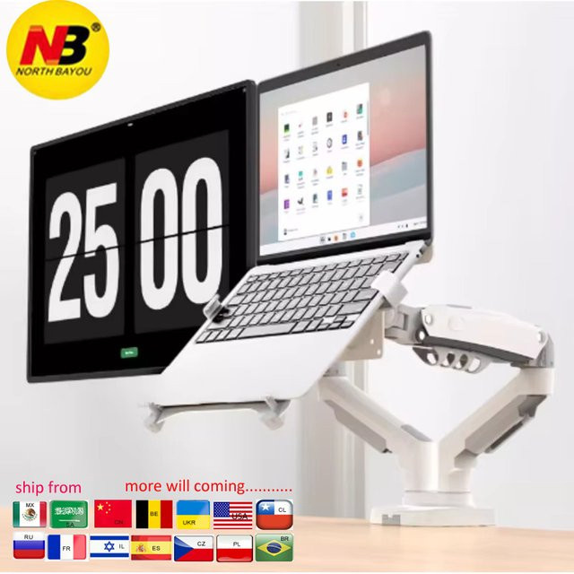 Northbayou F160-FP Laptop-Halterung mit 360° Drehung und Gasfeder für zwei Monitore, Schreibtisch-Klemme, Anthrazit oder Weiß - Bild 1