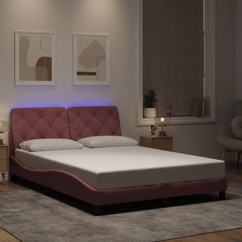 Modernes Polsterbett mit LED aus Samt in Rosa von Vidaxl, B/T: 120 x 200 cm - Bild 1