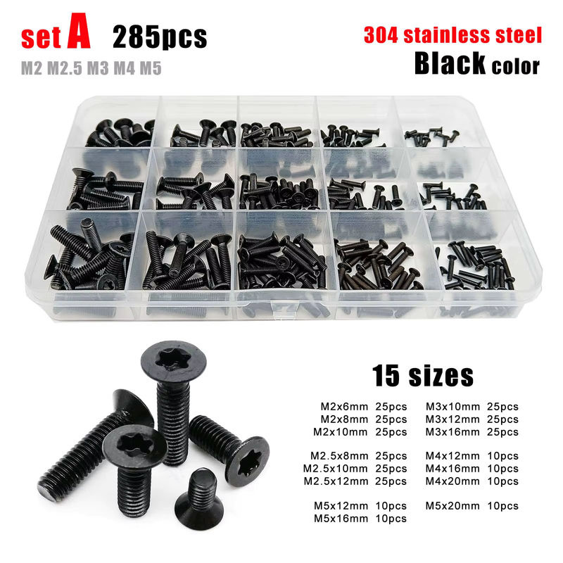SCREWHOME Six Lobe Torx Flachsenkkopfschrauben Sortiment Set aus 304 Edelstahl in Schwarz, Mix M2 bis M5 - Bild 2