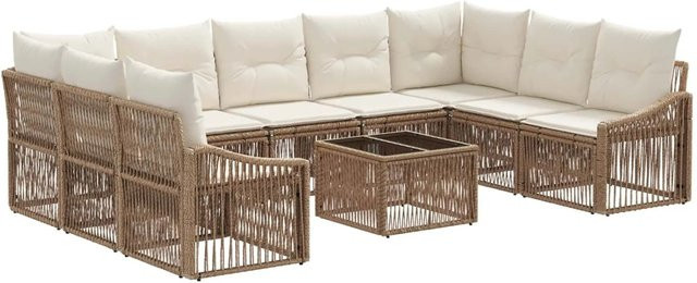 vidaXL Gartensofa-Set 10-teilig in Beige aus Poly-Rattan mit Polsterung und L-Form - Bild 1
