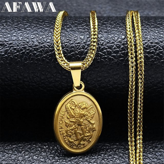 AFAWA Halskette St. Michael Erzengel, Edelstahl, Gold, Unisex - Bild 1